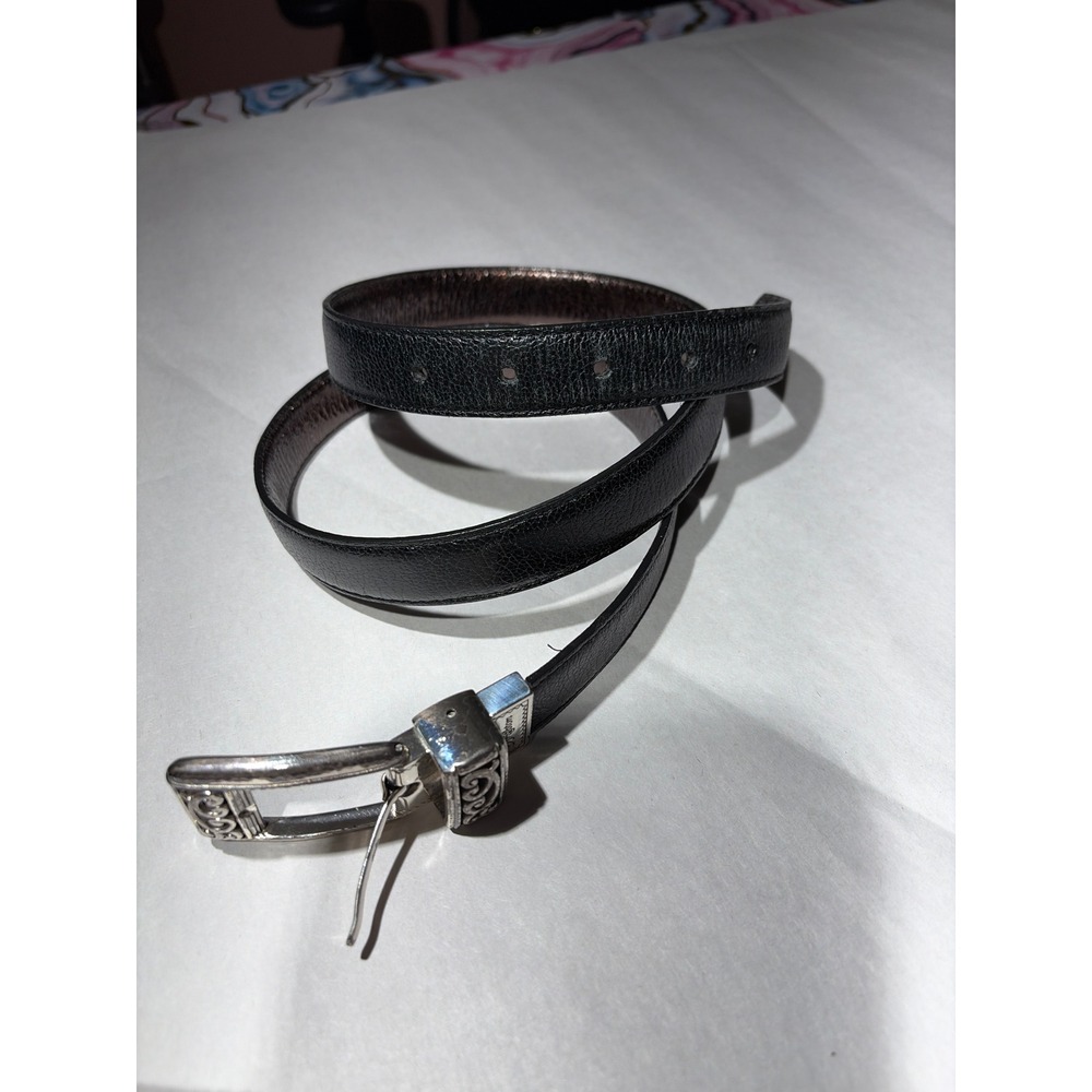 Brighton Reversible Leather Belt Black Bronze Metallic Silver Buckle Size 38